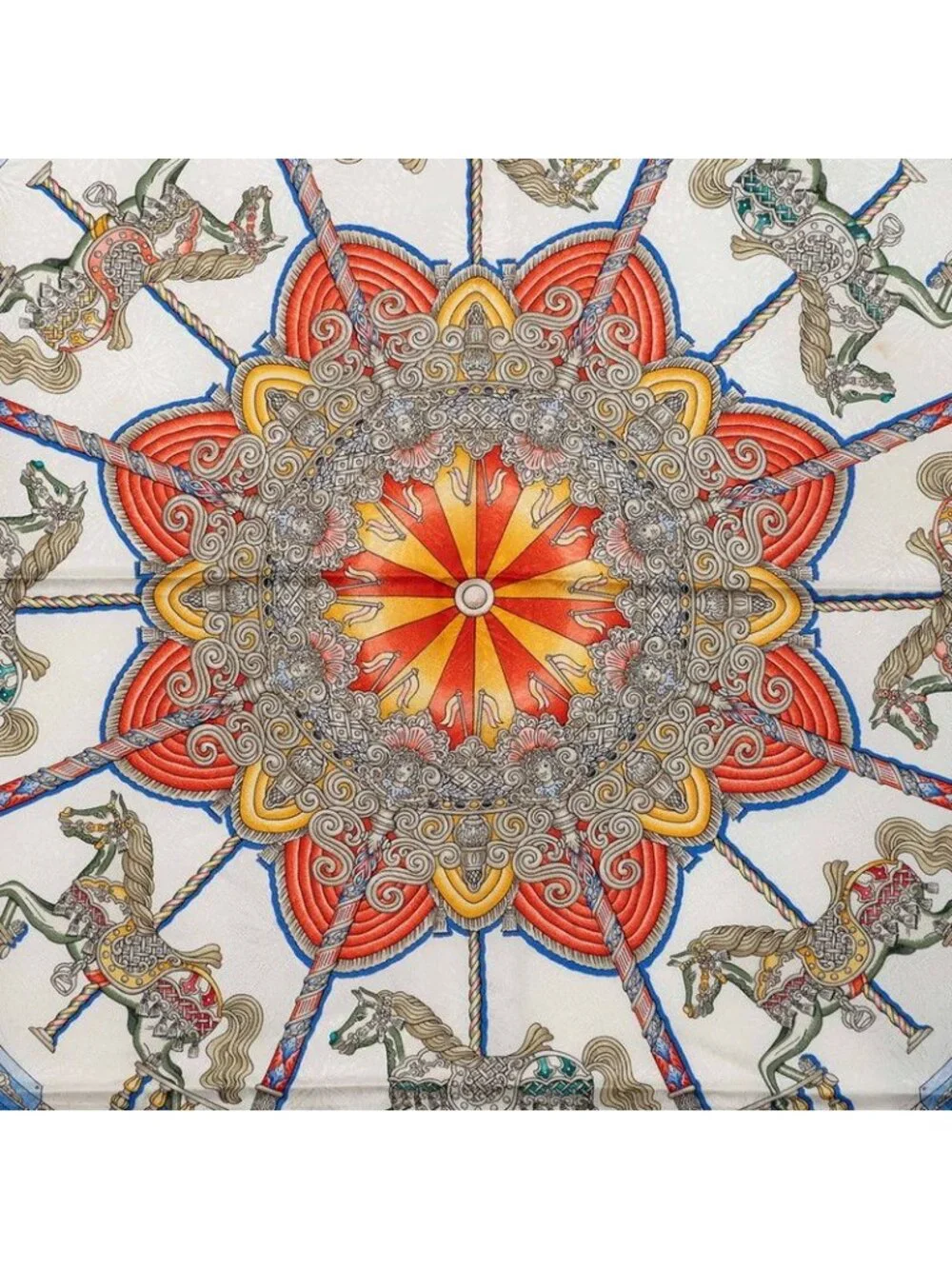 Hermes Carre 90 Luna Park Amusement Scarf Large Blue Multicolor Silk